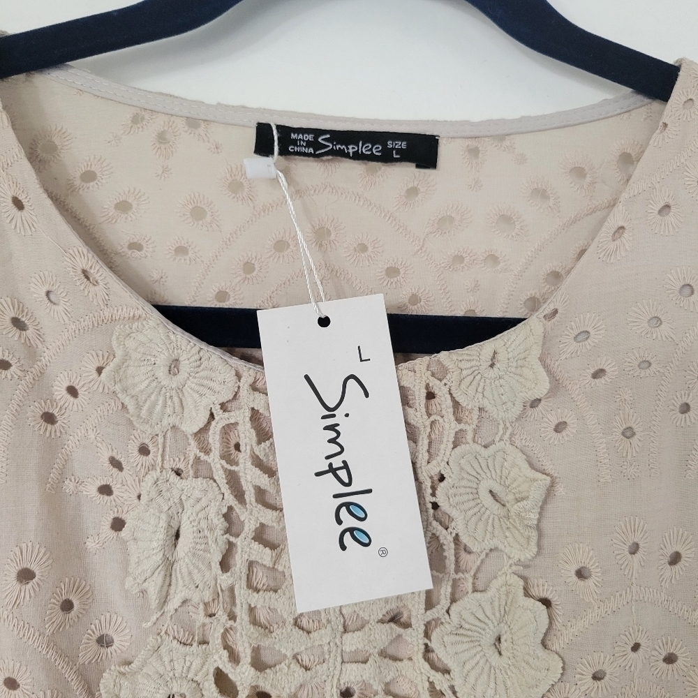NWT Simplee Tan Eyelet High Waist Dress Size Large - Picture 11 of 12